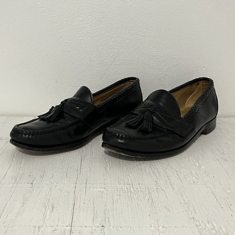 Allen Edmonds Mens Maxfield Tassel Braided Loafers Shoes Size 10D Black Leather